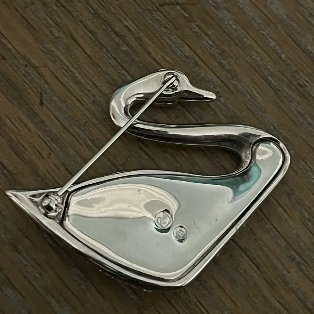 Swarovski Crystal Iconic Swan Pin Brooch Signed - Picture 2 of 2